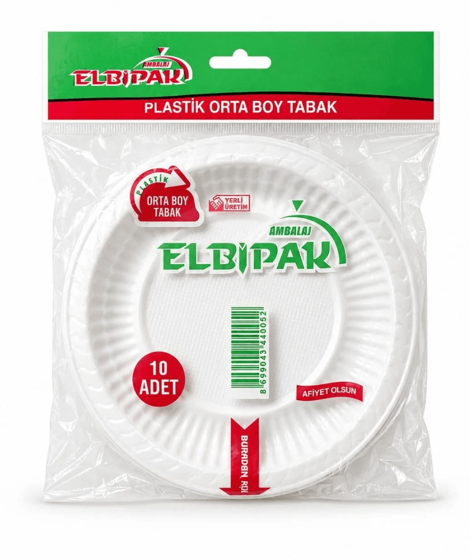 ELBİPAK PLASTİK TABAK ORTA BOY 10'LU KL*100