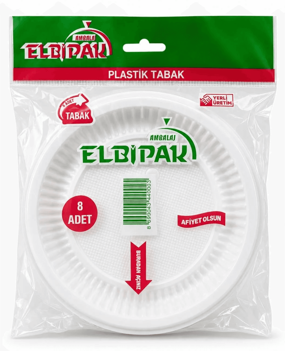 ELBİPAK PLASTİK TABAK BÜYÜK BOY 8'Lİ KL*100